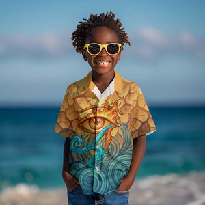 Egyptian Tefnut Fiery Eye Kid Hawaiian Shirt with Roaring Lion in Desert and Water Element