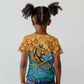 Egyptian Tefnut Fiery Eye Kid T shirt with Roaring Lion in Desert and Water Element