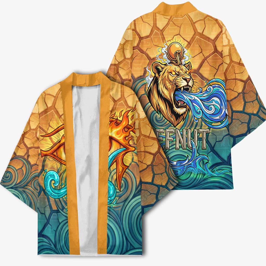 Egyptian Tefnut Fiery Eye Kimono with Roaring Lion in Desert and Water Element
