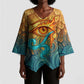 Egyptian Tefnut Fiery Eye Kimono Sleeve Blouse with Roaring Lion in Desert and Water Element