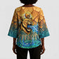 Egyptian Tefnut Fiery Eye Kimono Sleeve Blouse with Roaring Lion in Desert and Water Element