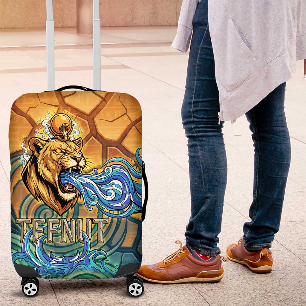 Egyptian Tefnut Fiery Eye Luggage Cover with Roaring Lion in Desert and Water Element