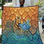 Egyptian Tefnut Fiery Eye Quilt with Roaring Lion in Desert and Water Element