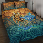 Egyptian Tefnut Fiery Eye Quilt Bed Set with Roaring Lion in Desert and Water Element