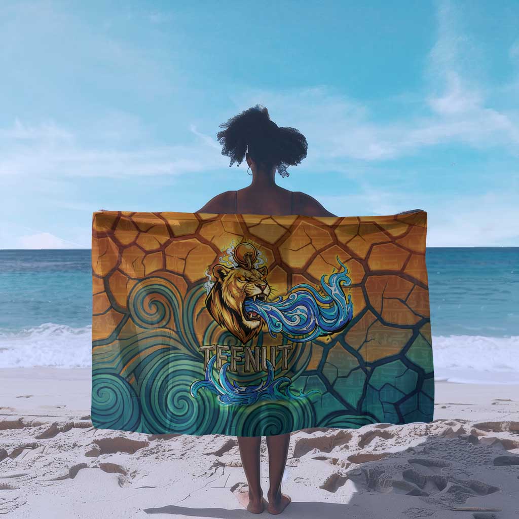 Egyptian Tefnut Fiery Eye Sarong with Roaring Lion in Desert and Water Element