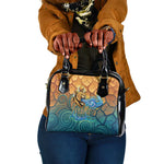 Egyptian Tefnut Fiery Eye Shoulder Handbag with Roaring Lion in Desert and Water Element