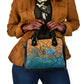 Egyptian Tefnut Fiery Eye Shoulder Handbag with Roaring Lion in Desert and Water Element