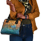 Egyptian Tefnut Fiery Eye Shoulder Handbag with Roaring Lion in Desert and Water Element