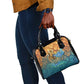 Egyptian Tefnut Fiery Eye Shoulder Handbag with Roaring Lion in Desert and Water Element