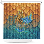 Egyptian Tefnut Fiery Eye Shower Curtain with Roaring Lion in Desert and Water Element