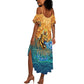 Egyptian Tefnut Fiery Eye Summer Maxi Dress with Roaring Lion in Desert and Water Element