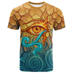 Egyptian Tefnut Fiery Eye T shirt with Roaring Lion in Desert and Water Element