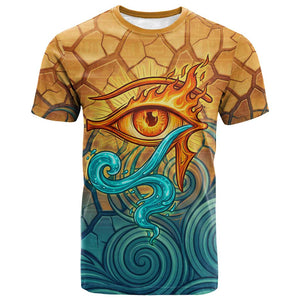 Egyptian Tefnut Fiery Eye T shirt with Roaring Lion in Desert and Water Element