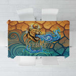 Egyptian Tefnut Fiery Eye Tablecloth with Roaring Lion in Desert and Water Element
