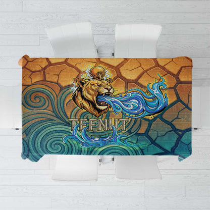 Egyptian Tefnut Fiery Eye Tablecloth with Roaring Lion in Desert and Water Element