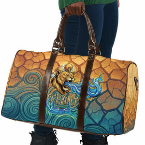 Egyptian Tefnut Fiery Eye Travel Bag with Roaring Lion in Desert and Water Element