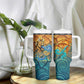 Egyptian Tefnut Fiery Eye Tumbler With Handle with Roaring Lion in Desert and Water Element