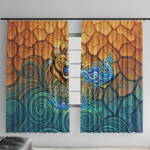 Egyptian Tefnut Fiery Eye Window Curtain with Roaring Lion in Desert and Water Element