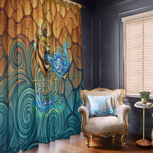 Egyptian Tefnut Fiery Eye Window Curtain with Roaring Lion in Desert and Water Element