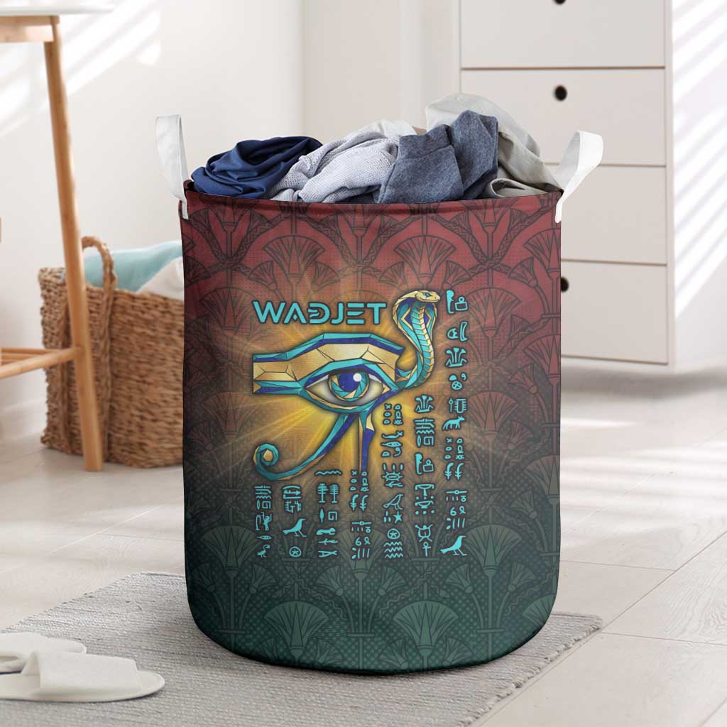 Egyptian Wadjet Winged Cobra Laundry Basket with Eye of Horus in Fiery Royal Protector Theme