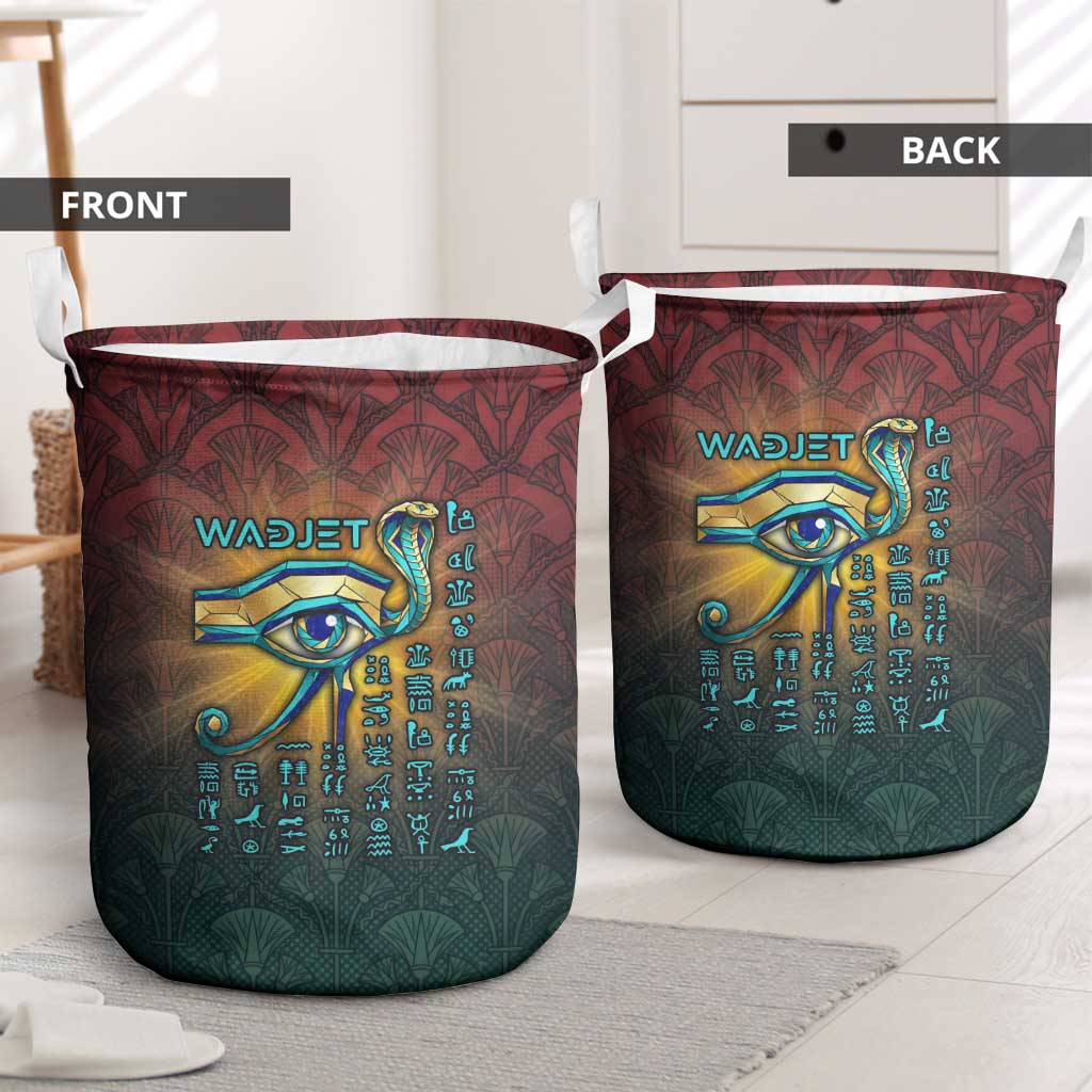 Egyptian Wadjet Winged Cobra Laundry Basket with Eye of Horus in Fiery Royal Protector Theme