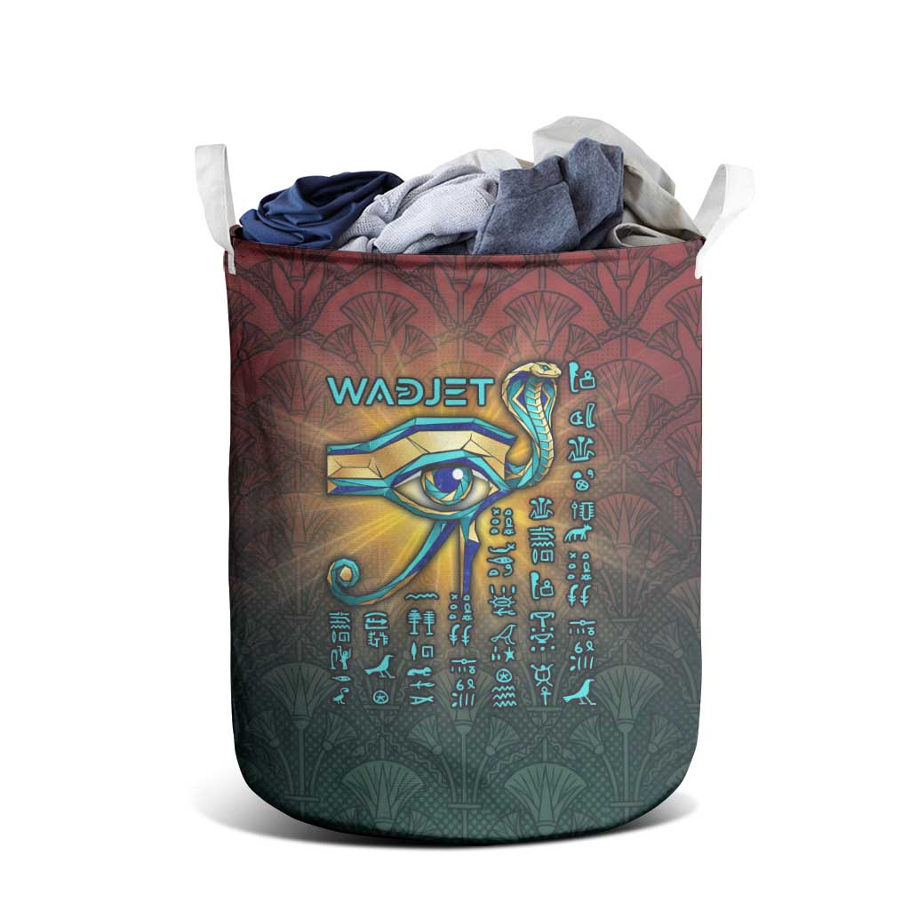 Egyptian Wadjet Winged Cobra Laundry Basket with Eye of Horus in Fiery Royal Protector Theme