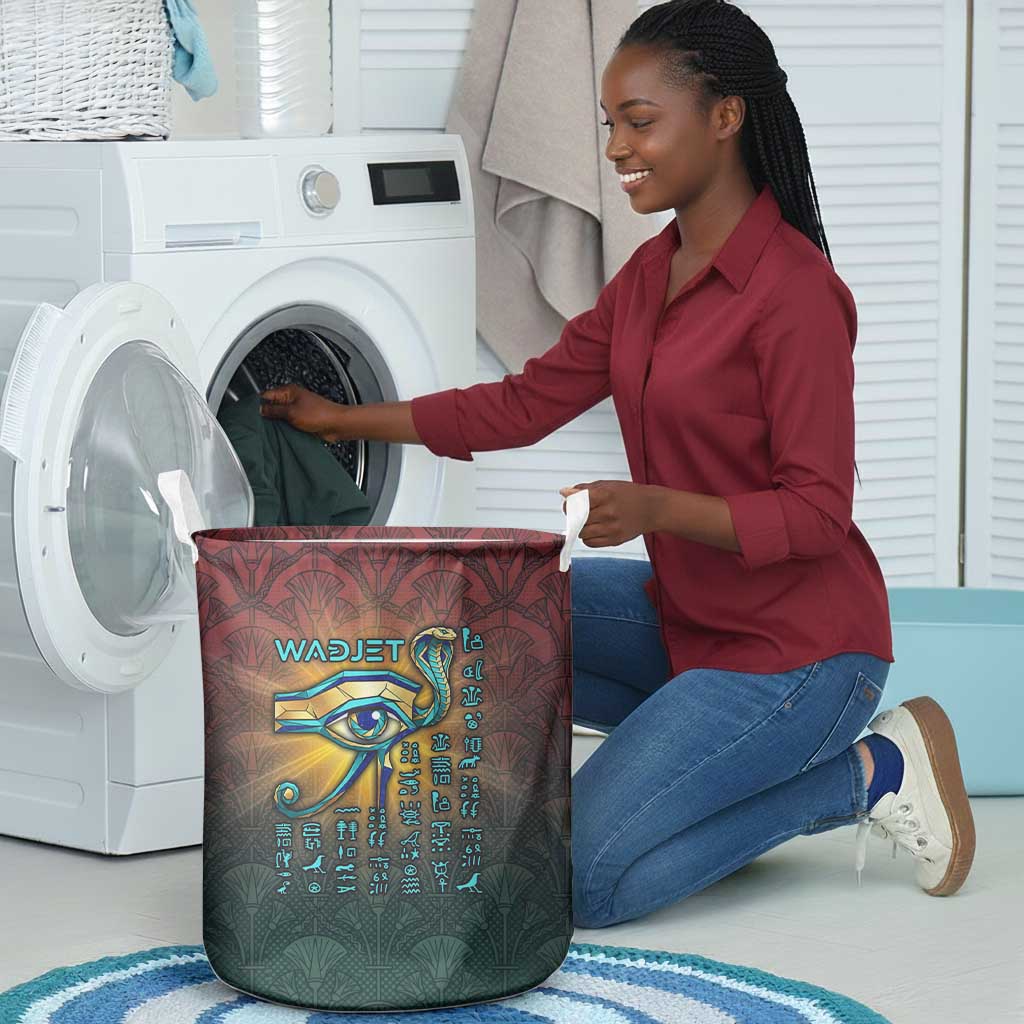 Egyptian Wadjet Winged Cobra Laundry Basket with Eye of Horus in Fiery Royal Protector Theme