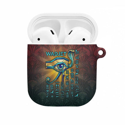 Egyptian Wadjet Winged Cobra AirPods Case with Eye of Horus in Fiery Royal Protector Theme