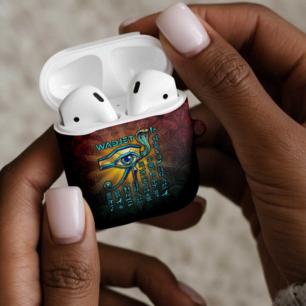 Egyptian Wadjet Winged Cobra AirPods Case with Eye of Horus in Fiery Royal Protector Theme