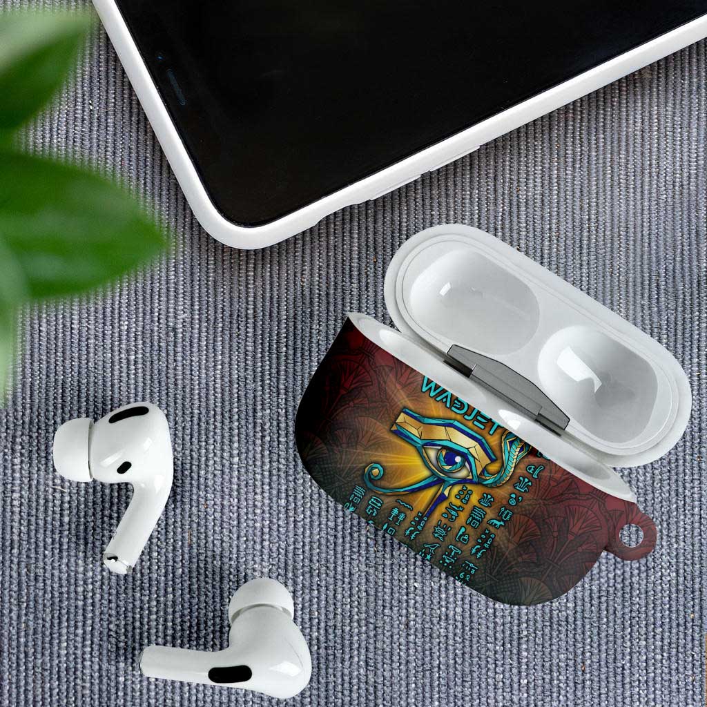 Egyptian Wadjet Winged Cobra AirPods Case with Eye of Horus in Fiery Royal Protector Theme