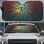 Egyptian Wadjet Winged Cobra Auto Sun Shade with Eye of Horus in Fiery Royal Protector Theme