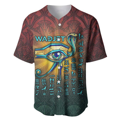 Egyptian Wadjet Winged Cobra Baseball Jersey with Eye of Horus in Fiery Royal Protector Theme