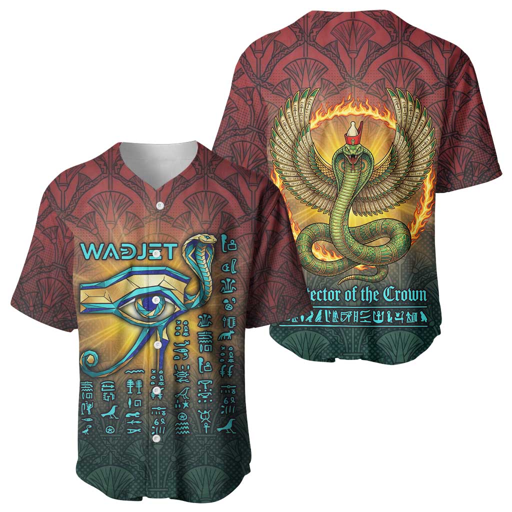 Egyptian Wadjet Winged Cobra Baseball Jersey with Eye of Horus in Fiery Royal Protector Theme