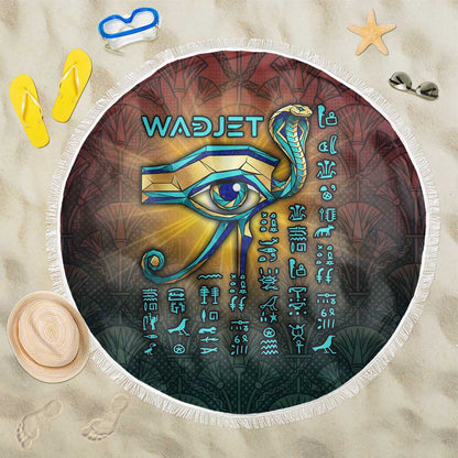 Egyptian Wadjet Winged Cobra Beach Blanket with Eye of Horus in Fiery Royal Protector Theme