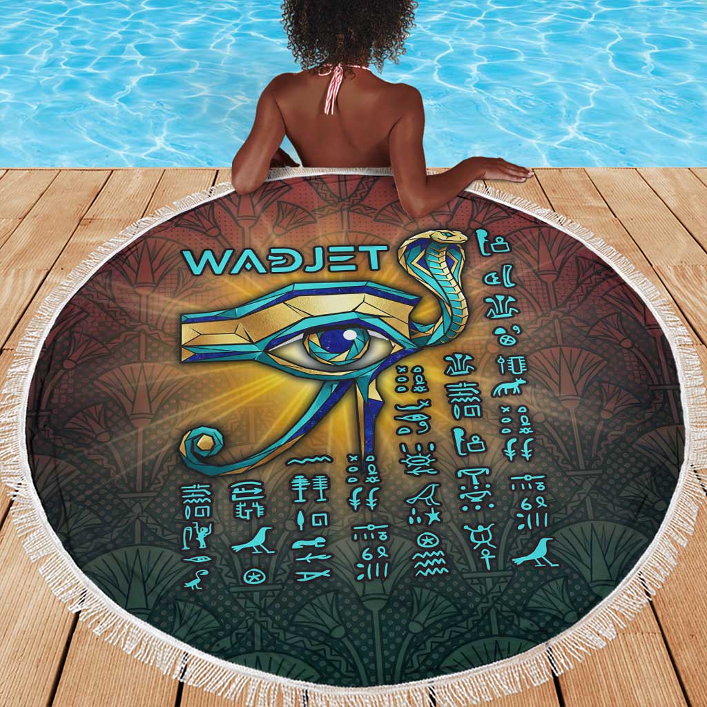 Egyptian Wadjet Winged Cobra Beach Blanket with Eye of Horus in Fiery Royal Protector Theme