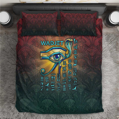Egyptian Wadjet Winged Cobra Bedding Set with Eye of Horus in Fiery Royal Protector Theme
