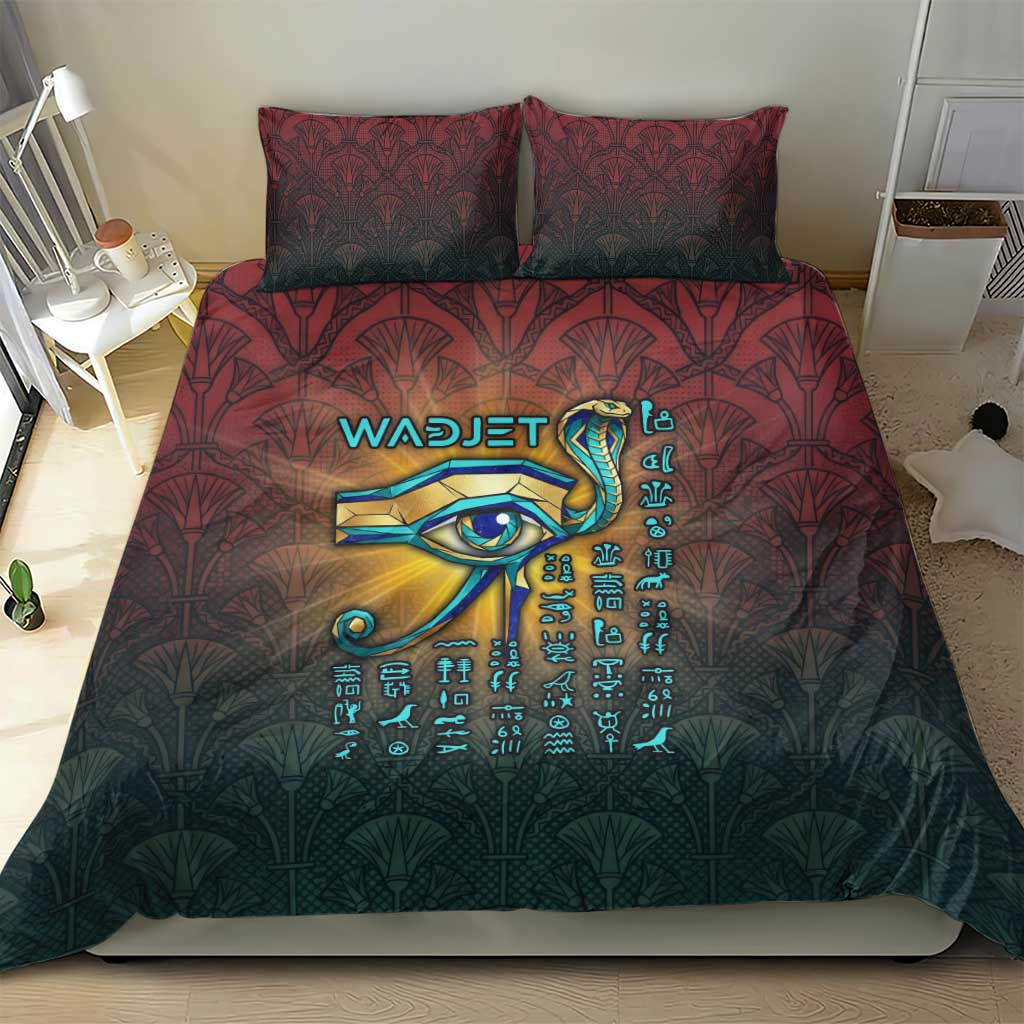 Egyptian Wadjet Winged Cobra Bedding Set with Eye of Horus in Fiery Royal Protector Theme