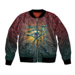 Egyptian Wadjet Winged Cobra Bomber Jacket with Eye of Horus in Fiery Royal Protector Theme
