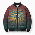 Egyptian Wadjet Winged Cobra Bomber Puffer Jacket with Eye of Horus in Fiery Royal Protector Theme