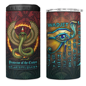 Egyptian Wadjet Winged Cobra 4 in 1 Can Cooler Tumbler with Eye of Horus in Fiery Royal Protector Theme