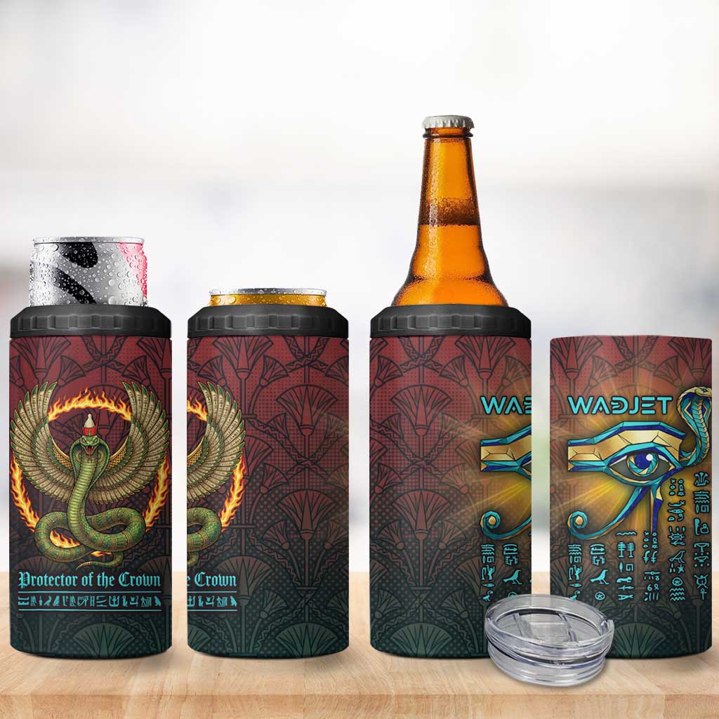 Egyptian Wadjet Winged Cobra 4 in 1 Can Cooler Tumbler with Eye of Horus in Fiery Royal Protector Theme