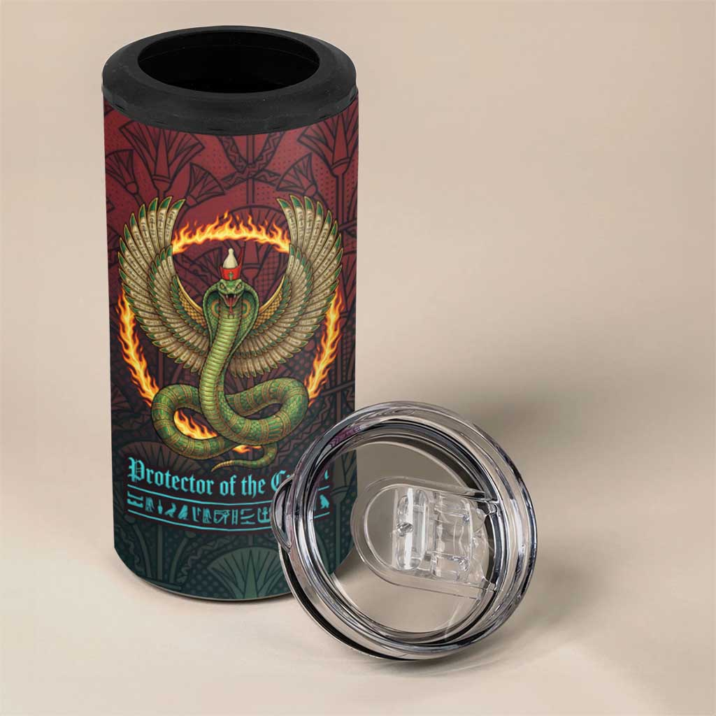 Egyptian Wadjet Winged Cobra 4 in 1 Can Cooler Tumbler with Eye of Horus in Fiery Royal Protector Theme