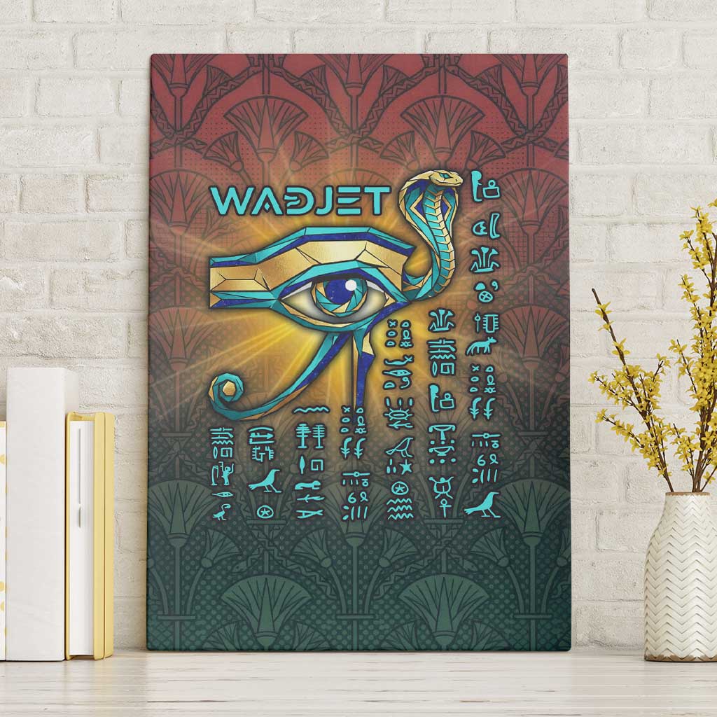 Egyptian Wadjet Winged Cobra Canvas Wall Art with Eye of Horus in Fiery Royal Protector Theme