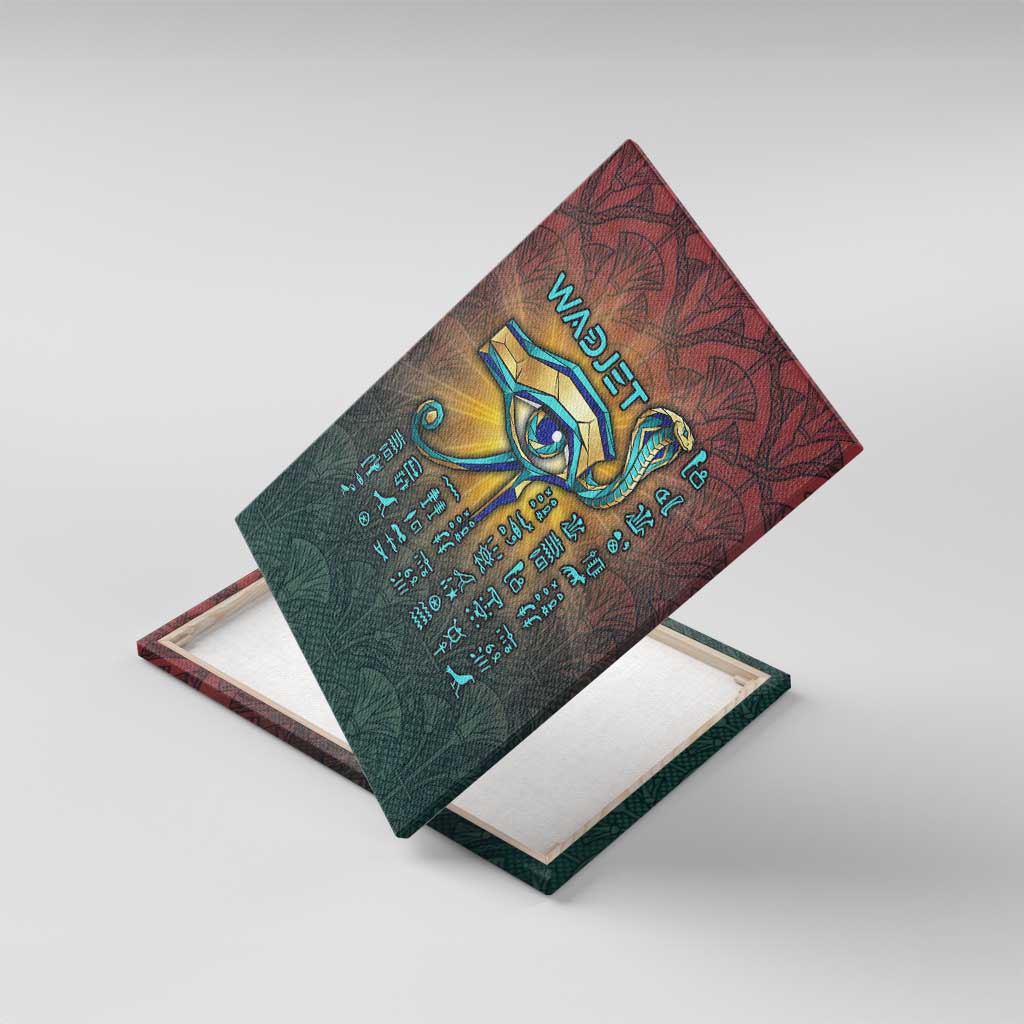 Egyptian Wadjet Winged Cobra Canvas Wall Art with Eye of Horus in Fiery Royal Protector Theme