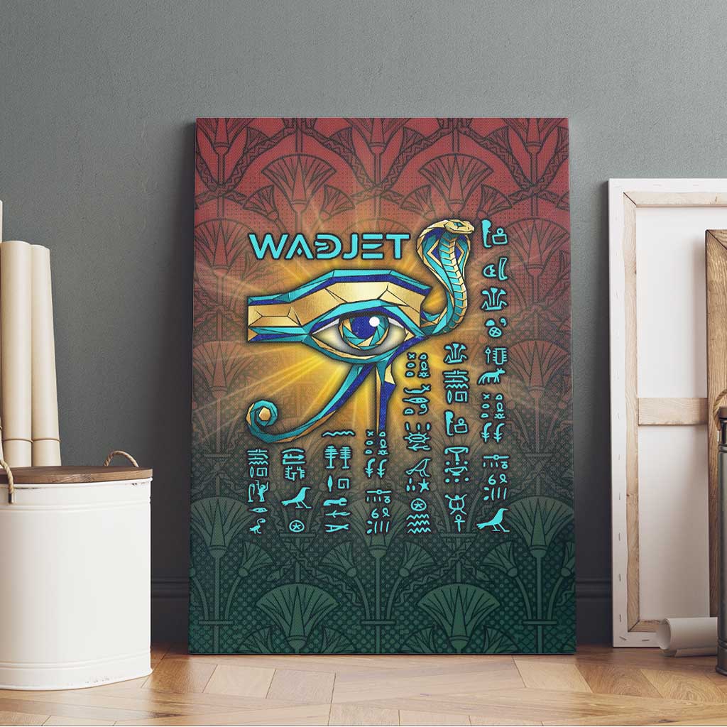 Egyptian Wadjet Winged Cobra Canvas Wall Art with Eye of Horus in Fiery Royal Protector Theme
