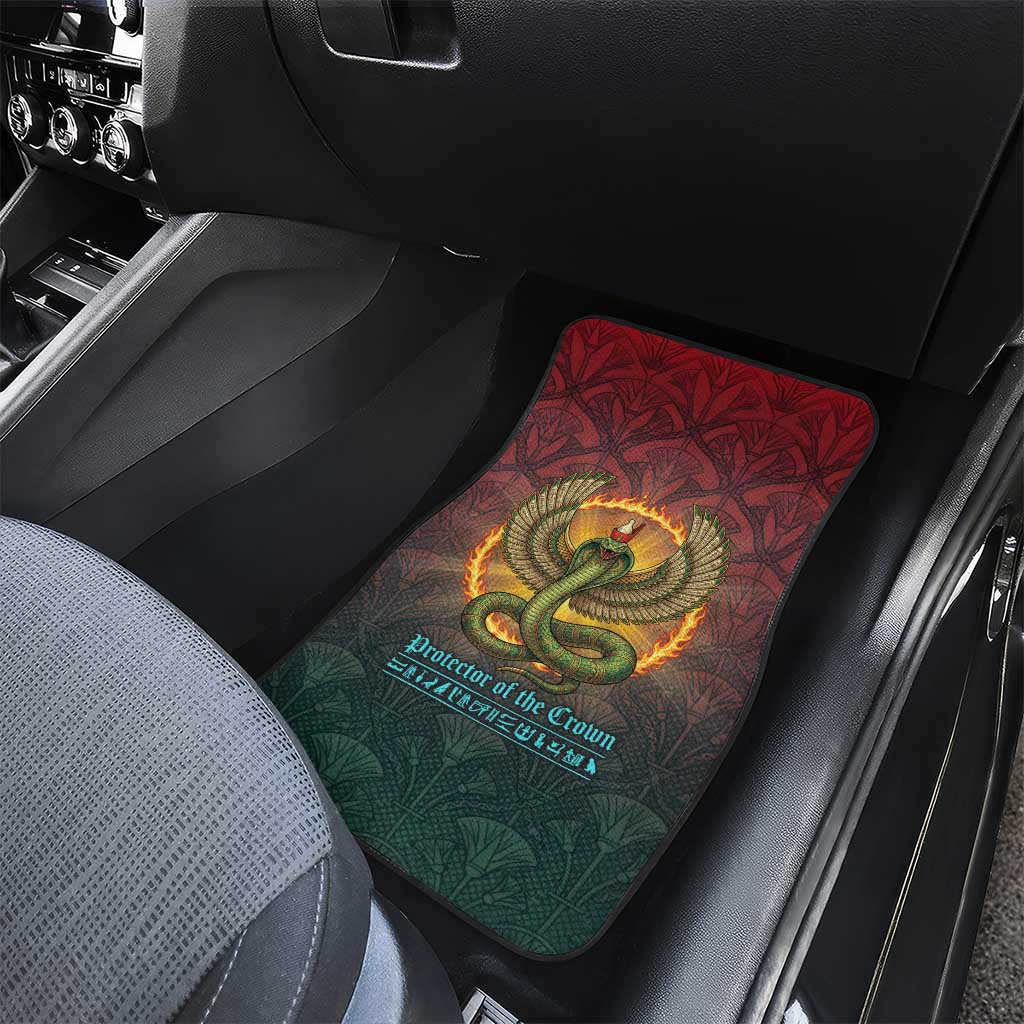 Egyptian Wadjet Winged Cobra Car Mats with Eye of Horus in Fiery Royal Protector Theme