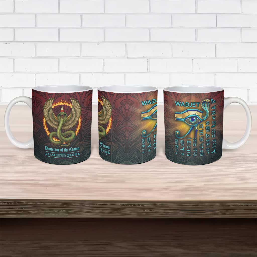 Egyptian Wadjet Winged Cobra Ceramic Mug with Eye of Horus in Fiery Royal Protector Theme