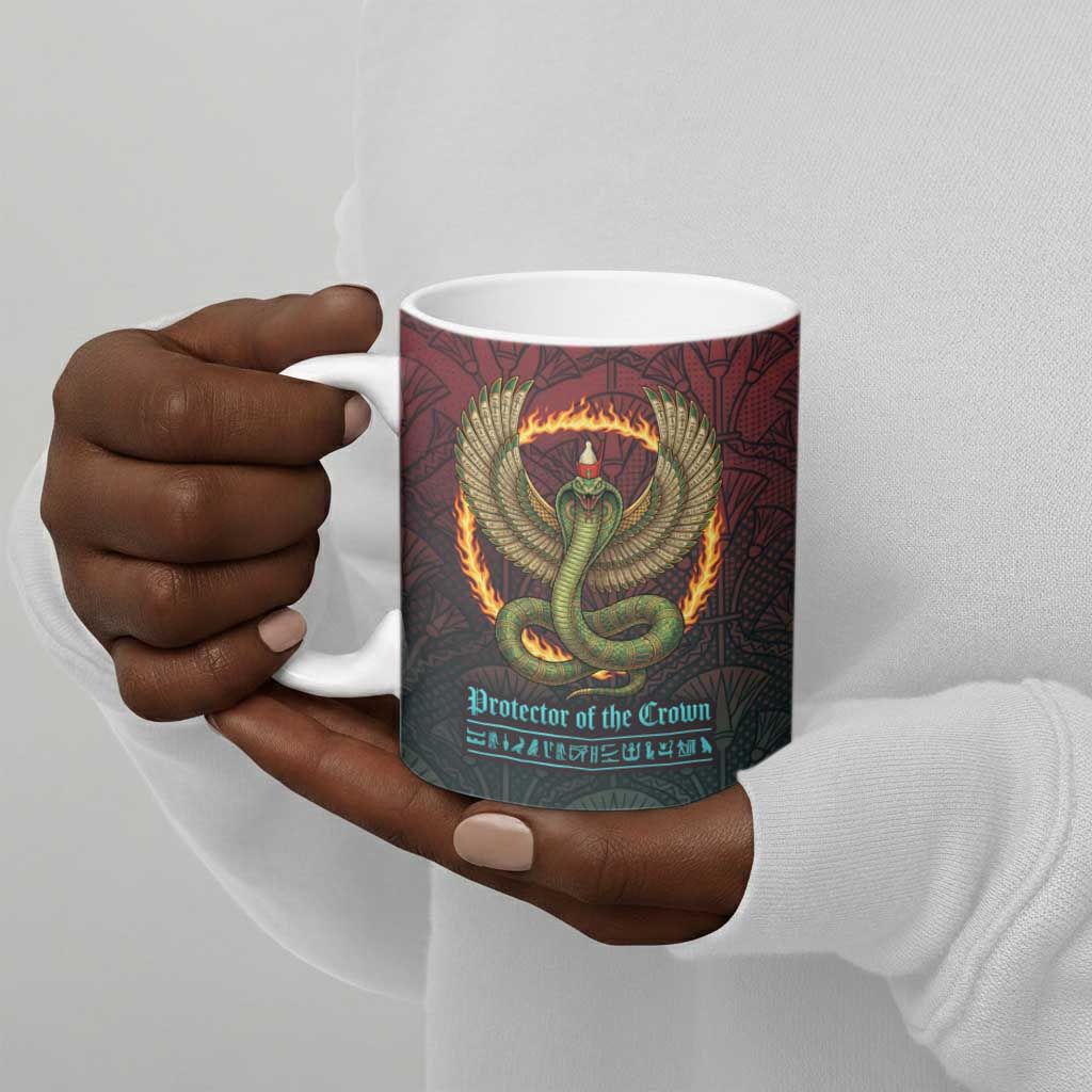 Egyptian Wadjet Winged Cobra Ceramic Mug with Eye of Horus in Fiery Royal Protector Theme