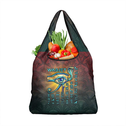 Egyptian Wadjet Winged Cobra Grocery Bag with Eye of Horus in Fiery Royal Protector Theme
