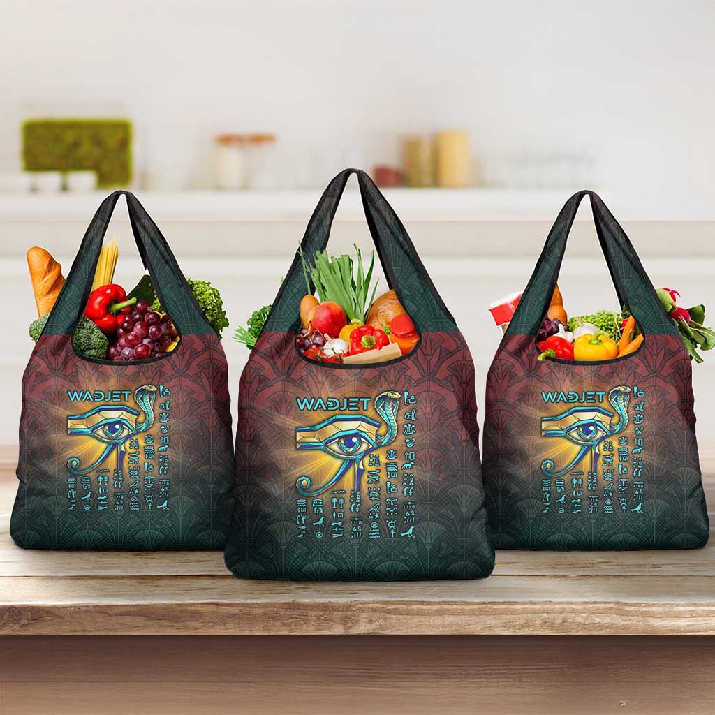 Egyptian Wadjet Winged Cobra Grocery Bag with Eye of Horus in Fiery Royal Protector Theme